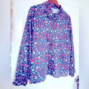 *3 for $20* Ditsy floral collared blouse, long sleeve, ruffled cuffs, XXL.